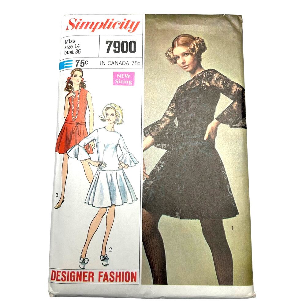 Simplicity Designer Fashion Vintage 1968 Pattern #7900 Misses Dress Slip Size 14